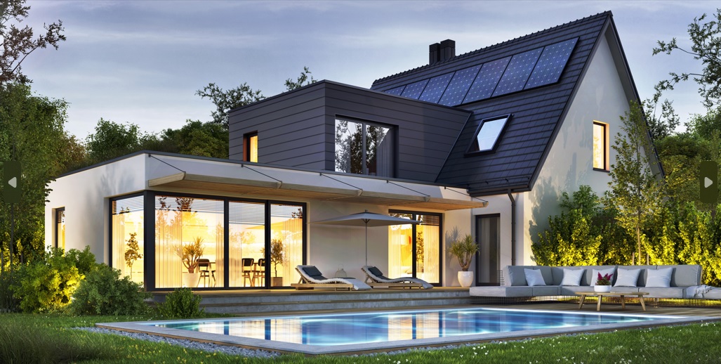 Haus mit energiesparenden PSK Terrassentüren aus Kunststoff